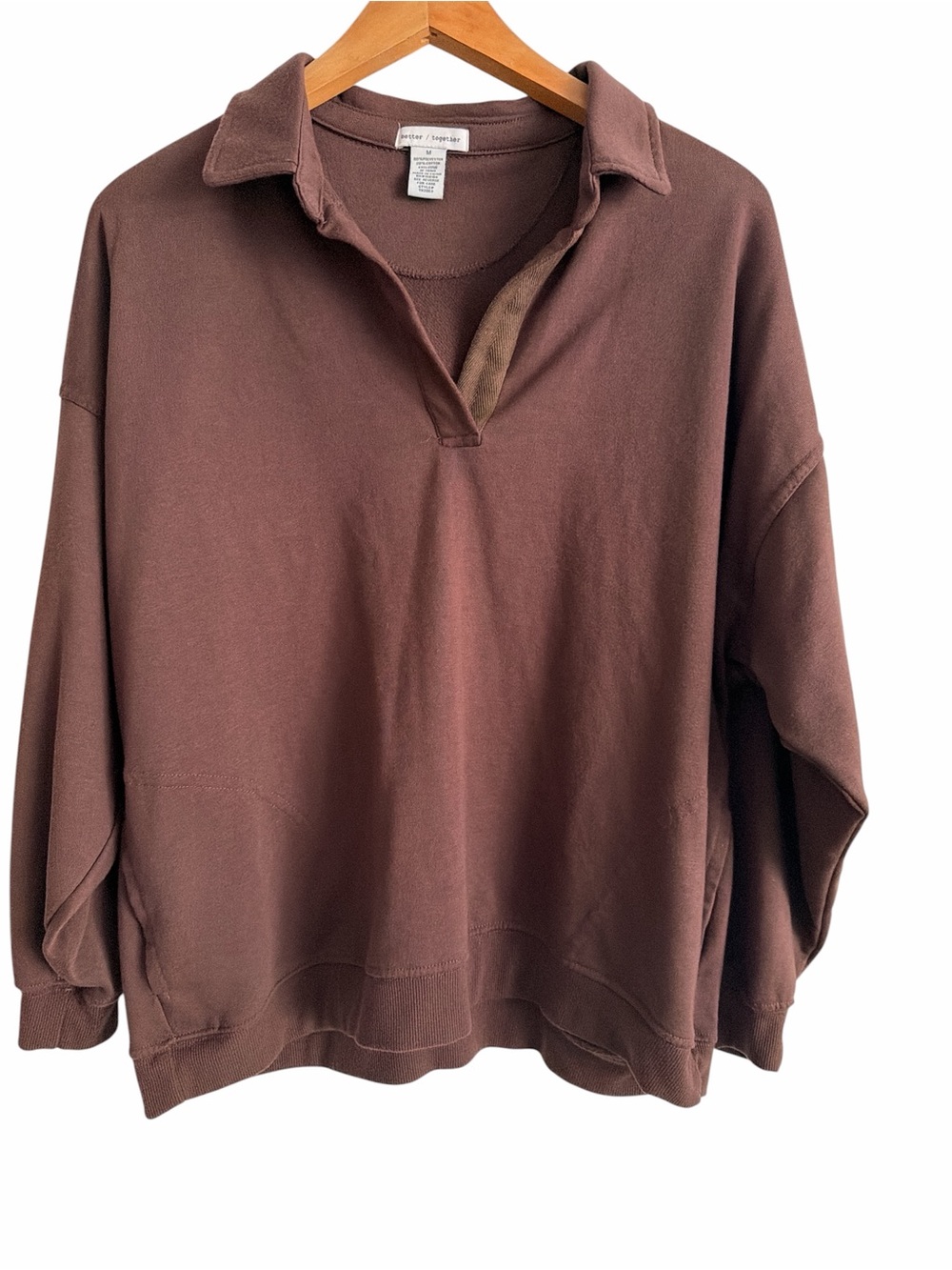 Adrienne Vittadini Brown Collared Pullover Sweatshirt